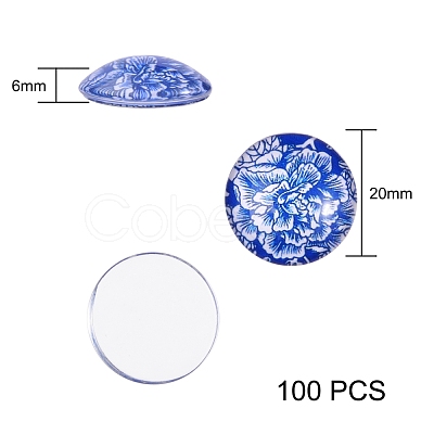 Blue and White Printed Glass Cabochons sgGGLA-SZ0001-13-1