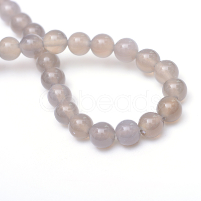 Round Natural Grey Agate Bead Strands X-G-R345-8mm-07-1