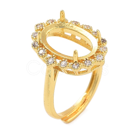 Rack Plating Oval Brass Micro Pave Cubic Zirconia Adjustable Ring Components KK-Q819-10G-1