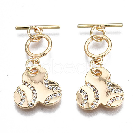 Brass Micro Pave Clear Cubic Zirconia Toggle Clasps KK-S356-309-NF-1
