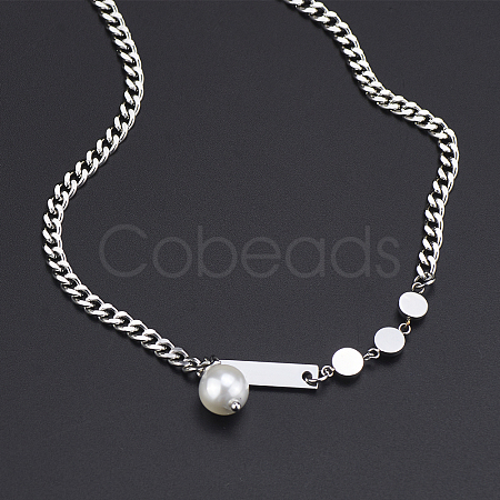 Stainless Steel Imitation Pearl Chain Necklaces for Unisex JR3333-1