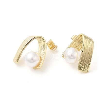 Brass Arch Stud Earrings with ABS Imitation Pearl Beaded for Women EJEW-D065-02G-1