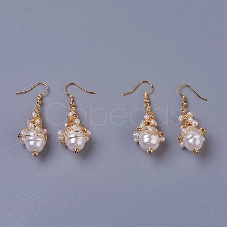 Pearl Dangle Earrings EJEW-L218-22G-1