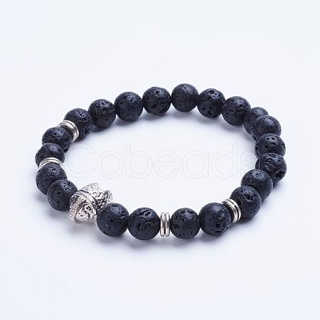 Natural Lava Rock Beaded Stretch Bracelets BJEW-P072-E01-1