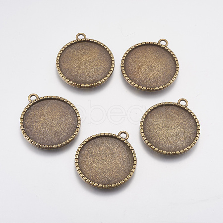 Flat Round Tibetan Style Pendant Cabochon Settings TIBEP-K020kg-06AB-NR-1