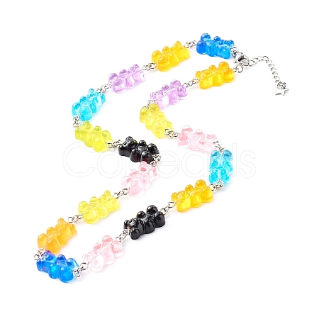 Bear Resin Link Chain Necklaces NJEW-JN03574-1