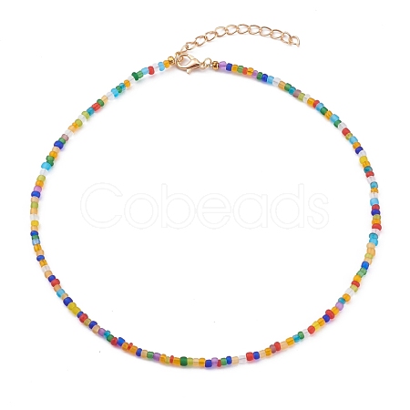 Round Transparent Frosted Glass Seed Beaded Necklaces NJEW-JN03362-05-1