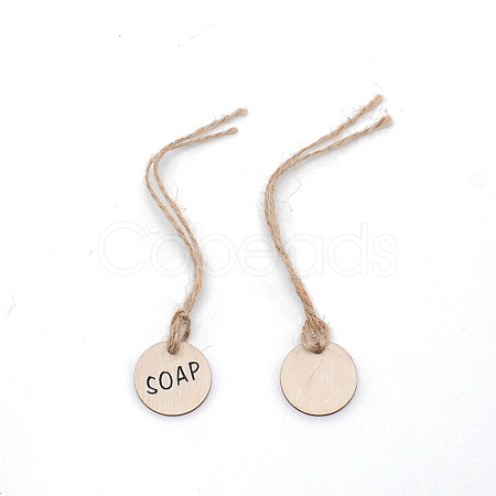 Flat Round with Word Soap Wooden Hangtag Ornaments HJEW-WH0036-09-1