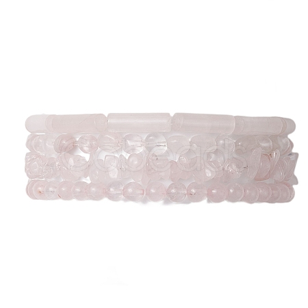 Natural Rose Quartz Beaded Stretch Bracelet Sets BJEW-JB10783-1