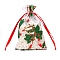 Christmas Theme Organza Printed Drawstring Bags, Rectangle Candy Storage Supplies, White, 15x10cm