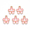 Alloy Enamel Charms, with ABS Plastic Imitation Pearl, Sakura Flower, Light Gold, Light Coral, 14.5x11.5x4.5mm, Hole: 1.2mm