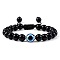 Evil Eye Beaded Bracelets, Round Black Agate Adjustable Bracelets for Women