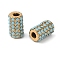 Ion Plating(IP) 304 Stainless Steel Beads, with Rhinestone, Column, Golden, Turquoise, 11x7mm, Hole: 3mm