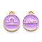 Alloy Enamel Pendants, Cadmium Free & Lead Free, Flat Round with Constellation, Light Gold, Medium Purple, Libra, 15x12x2mm, Hole: 1.5mm