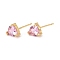 Dainty Heart Pink Cubic Zirconia Stud Earrings for Her, Cadmium Free & Lead Free, Real 18K Gold Plated, 7x7.5x4.5mm, Pin: 0.8mm