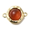 Natural Carnelian(Dyed & Heated) Flat Round Links Connector Charms, with Textured Brass Findings, Real 18K Gold Plated, 18.5x13x5.5mm, Hole: 1.6mm