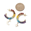 Moon & Star Chakra Faceted Round Gemstone Dangle Half Hoop Earrings EJEW-JE05898-3