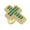 Cross Brass with Cubic Zirconia Open Cuff Rings RJEW-U011-09G-02-1