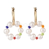 Natural Pearl Beaded Dangle Hoop Earrings EJEW-TA00040-1