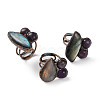 Horse Eye & Round Natural Amethyst & Labradorite Adjustable Rings RJEW-A041-05R-1