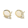 Natural White Shell Flat Round Stud Earrings with Clear Cubic Zirconia EJEW-C028-07G-1
