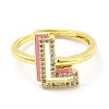 Mixed Color Enamel Initial Letter Adjustable Ring with Clear Cubic Zirconia RJEW-P045-01G-L-2