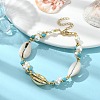 Natural Shell & Shell Pearl & Synthetic Turquoise Beaded Bracelet BJEW-TA00418-2