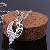 Silver Color Plated Brass Cubic Zirconia Leaf Pendant Necklaces NJEW-BB08352-P-3