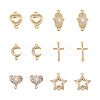 12Pcs 6 Styles Brass Micro Pave Clear Cubic Zirconia Connector Charms KK-TA0001-14-11