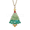 Glass Christmas Tree Pendant Necklaces NJEW-JN05078-1