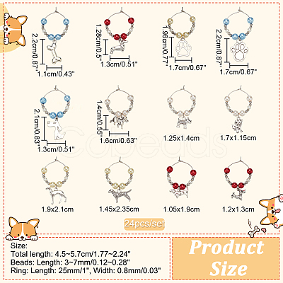 24Pcs 12 Style Tibetan Style Alloy Pendant Wine Glass Charms with Brass Hoop Earring Findings AJEW-AB00059-1