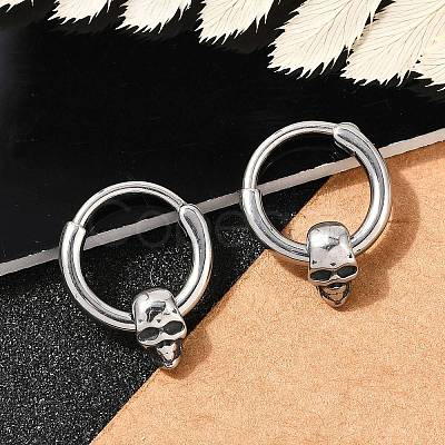 Skull 316 Surgical Stainless Steel Hoop Earrings EJEW-G416-41A-AS-1