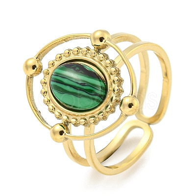 Ion Plating(IP) 304 Stainless Steel Synthetic Malachite Cuff Rings G-Z056-04G-03-1