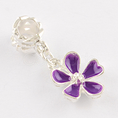 Silver Color Plated Flower Metal Alloy Enamel European Dangle Charms ENAM-Q421-28-1