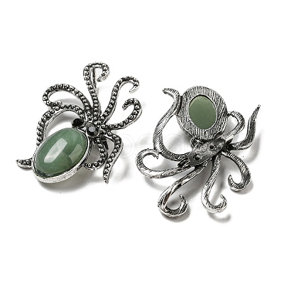 Natural Green Aventurine Octopus Brooch G-Z050-01A-1