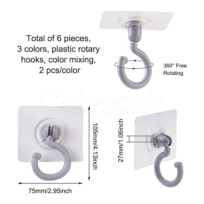 Cheriswelry 6Pcs 3 Color Plastic Rotate Hook Hangers AJEW-SW0001-05-1