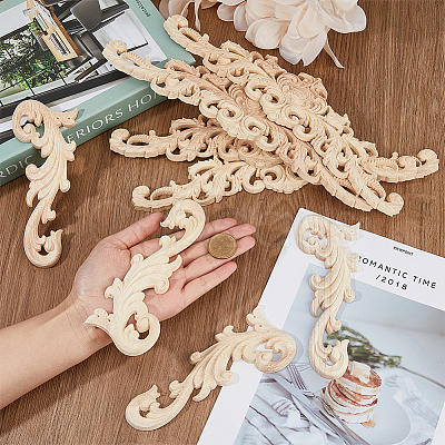 DICOSMETIC 8Pcs 2 Styles Natural Solid Wood Carved Onlay Applique Craft AJEW-DC0001-61-1