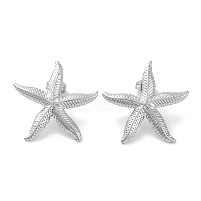 304 Stainless Steel Starfish Stud Earrings EJEW-D281-06S-1