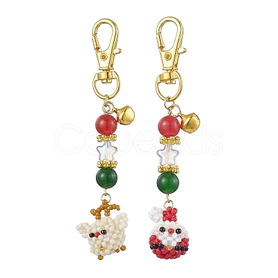 Christmas Santa Claus & Deer Handmade Glass Seed Beads Pendant Decorations HJEW-MZ00068-1