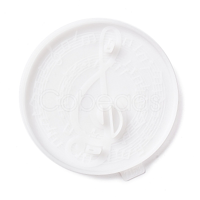 Flat Round with Musical Note Pattern Cup Mat Silicone Molds DIY-M039-07-1