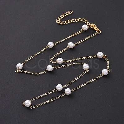 PVD Vacuum Plating 304 Stainless Steel Beaded Necklaces NJEW-E064-04G-1