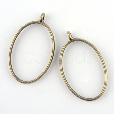 Rack Plating Alloy Oval Open Back Bezel Pendants PALLOY-S047-26F-FF-1