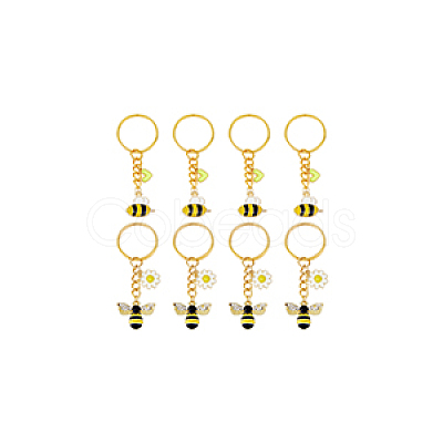 DICOSMETIC 8Pcs 2 Style Alloy & Brass Enamel Keychains KEYC-DC0001-14-1