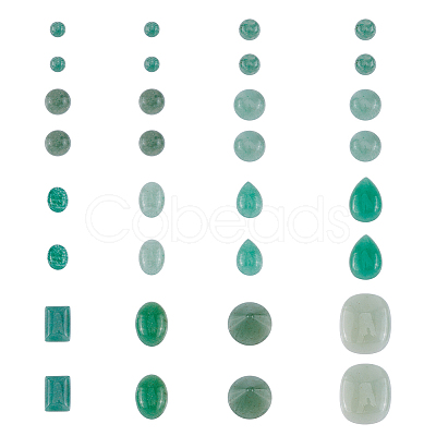 SUPERFINDINGS 32Pcs 12 Styles Natural Green Aventurine Cabochons G-FH0002-19-1