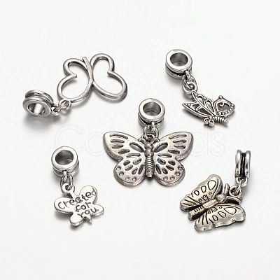 Mixed Tibetan Style Alloy  Butterfly European Dangle Charms PALLOY-JF00054-1