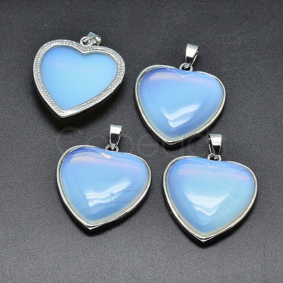 Heart Platinum Plated Brass Opalite Pendants G-F228-10D-RS-1