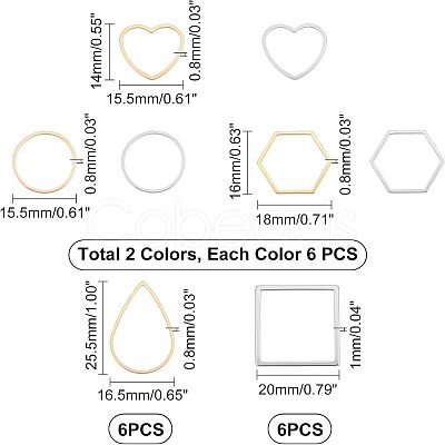 Unicraftale 48Pcs 8 Style 304 Stainless Steel Linking Rings STAS-UN0020-58-1