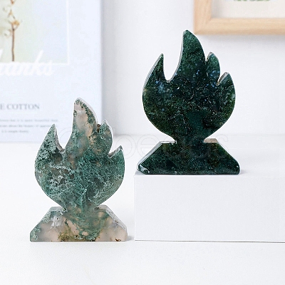 Natural Moss Agate Carved Flame Shape Figurines PW-WG95540-01-1