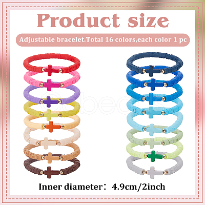 ANATTASOUL 16Pcs 16 Style Polymer Clay Heishi Surfer Stretch Bracelets Set BJEW-AN0001-65-1