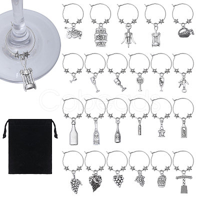 23Pcs 23 Styles Brass Wine Glass Charms AJEW-GL00003-1